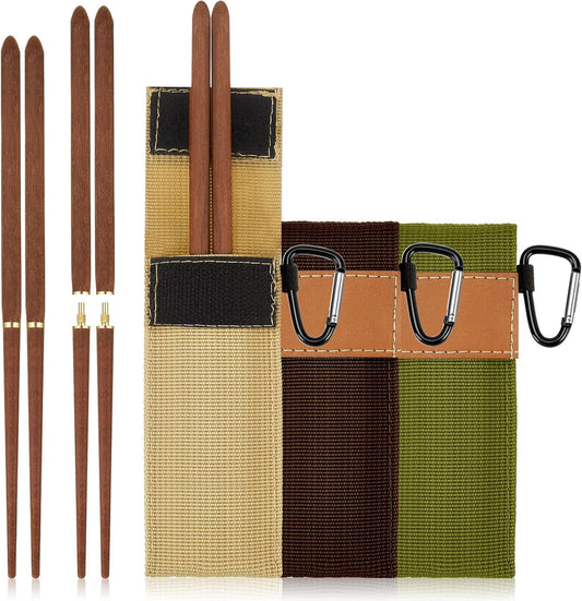 Cunhill 6 Pcs Foldable Wood Chopsticks with Pouch Reusable Travel Utensils