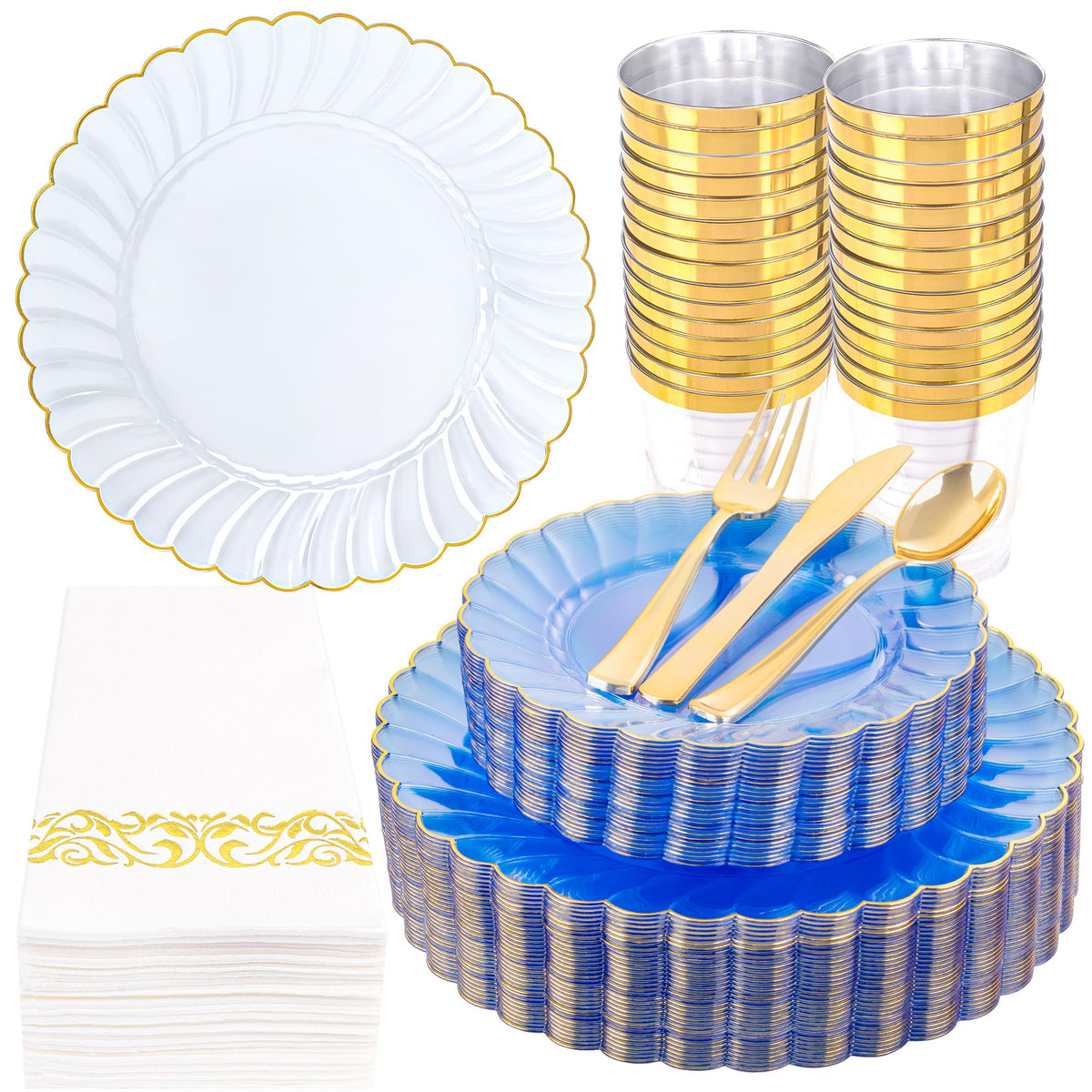 YOUBET 350PCS Ivory Scalloped Plastic Plates for Wedding Party
