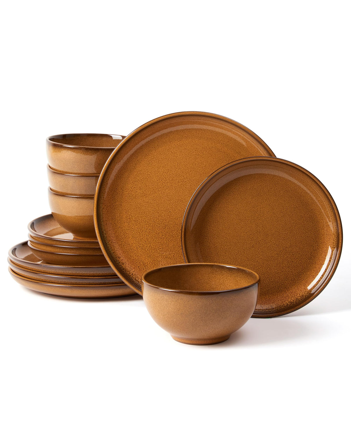 Pokini Stoneware Dinnerware Sets for 4, 12pcs Plates and Bowls Sets Dishes