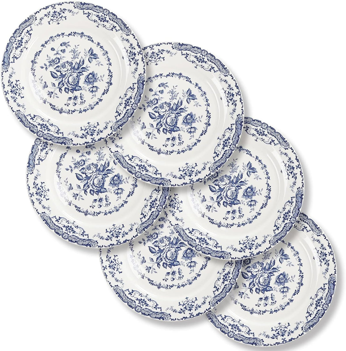Dinner Plates Set of 6, 10.5 inch Blue Rose Floral Plate
