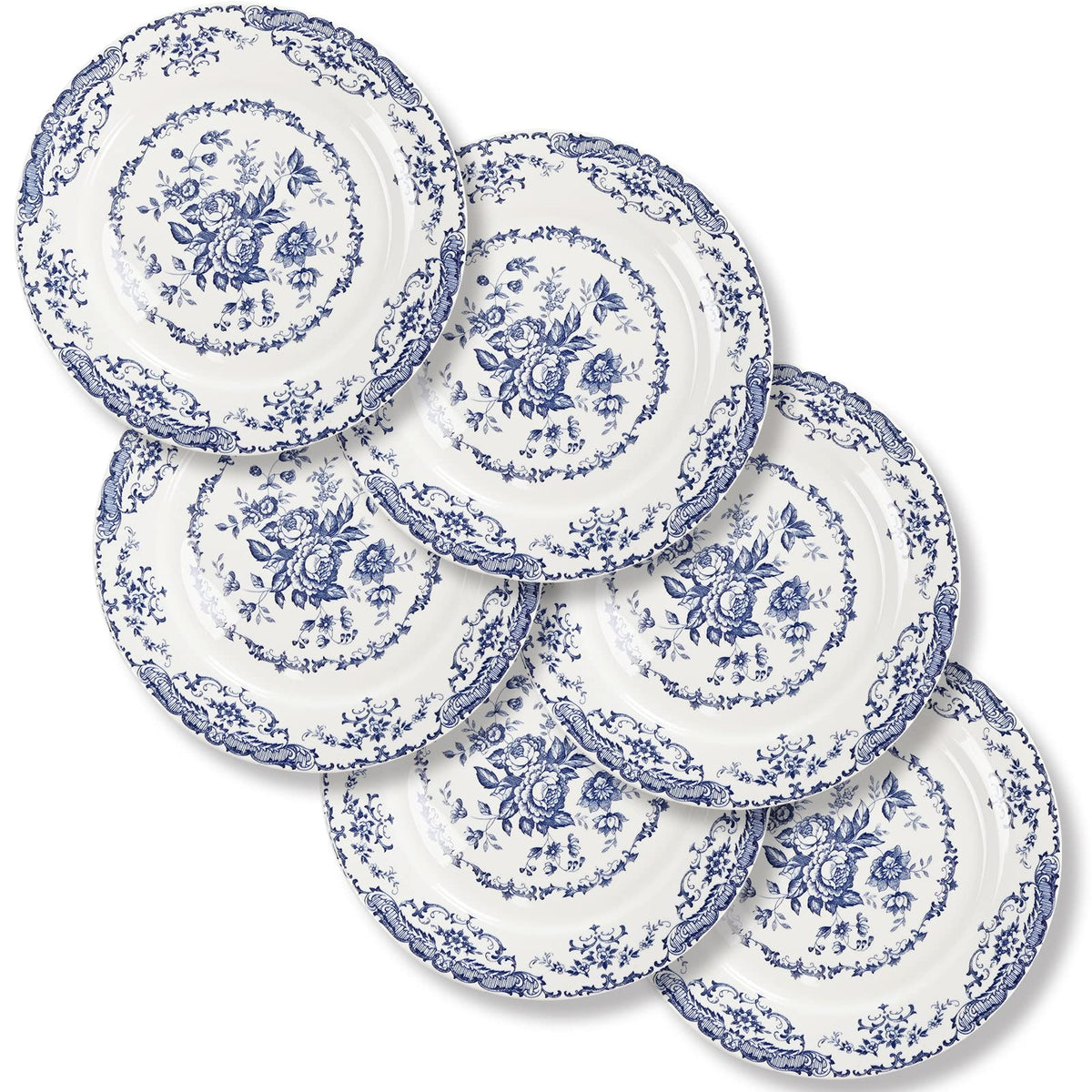 Dinner Plates Set of 6, 10.5 inch Blue Rose Floral Plate
