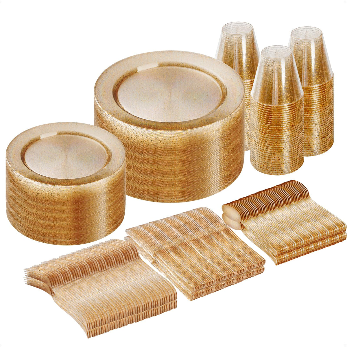 Goodluck 600 Pieces Gold Disposable Plastic Plates for 100 Guests