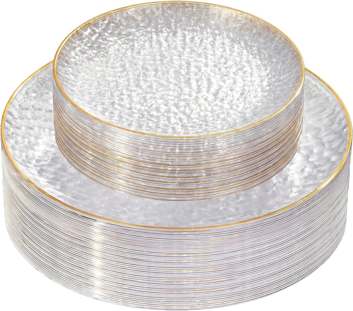 Rubtlamp 60Pcs Clear Plastic Plates,Clear Disposable Plates With Gold Rim,Heavy-duty Gold Plates,Hammered Party Plates Include 30Clear Dessert-Platos,30Dinner-Platos for Wedding, Party