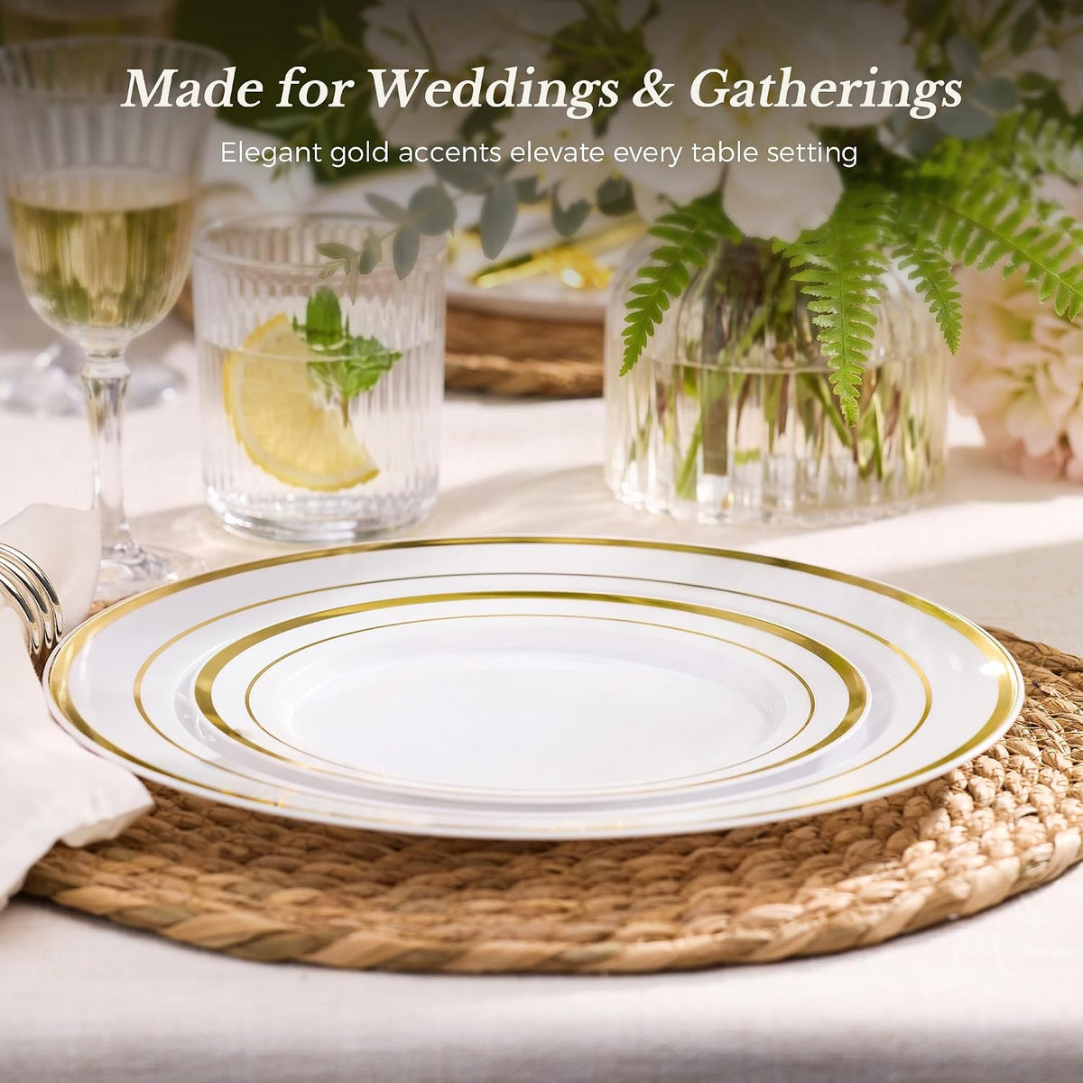 BESTVIP 200PCS Gold Plastic Plate, Disposable Party Plates
