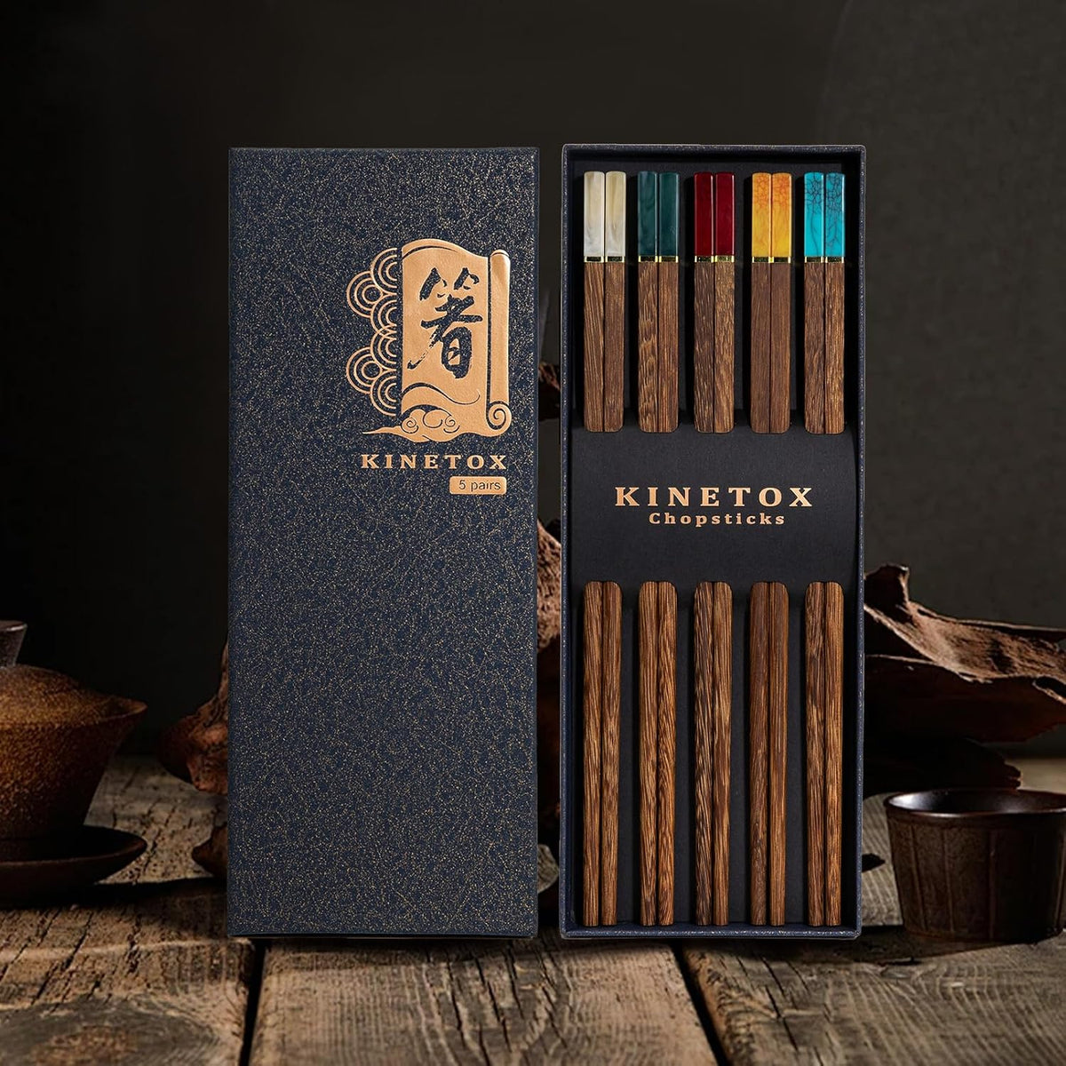 Chop Sticks Wooden 5 Pairs Chopsticks Gift Set Wood Luxury Chinese Sticks Reusable Premium Chipsticks for Sushi Rice Noodles Asian Dishes Holiday Gifting Zebrawood