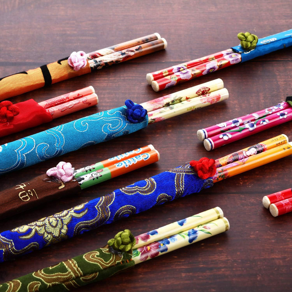 Hotop 20 Pairs Chinese Bamboo Chopsticks Reusable with Silk Brocade Pouch