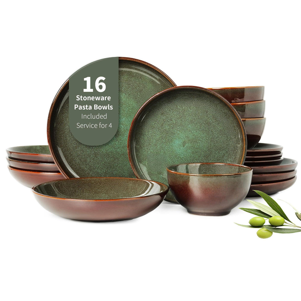 Pokini Stoneware Dinnerware Sets for 4, 12pcs Plates and Bowls Sets Dishes