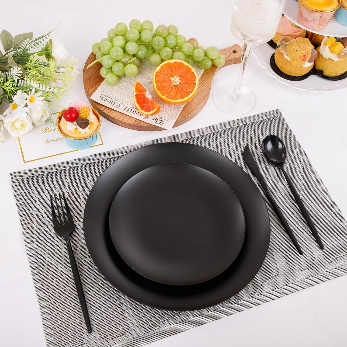 ejonirinjonir 150pcs Frosted Black Plastic Plates Plastic Plate for Wedding