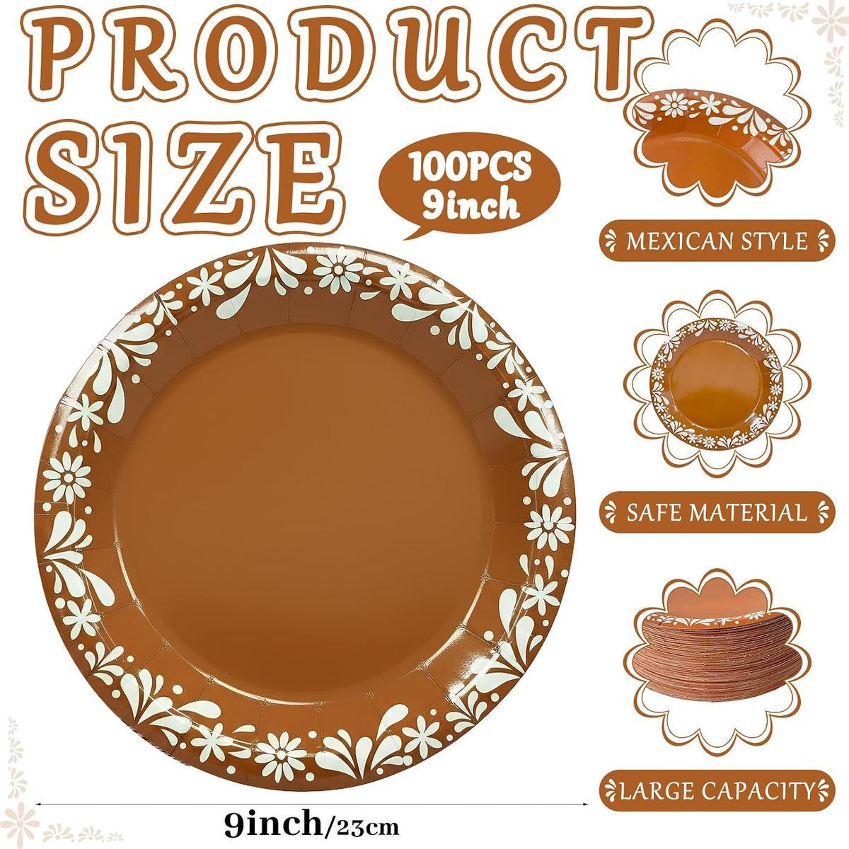 100 Pcs Mexican Party Plates Set, Disposable Cielito Lindo Party Decoration