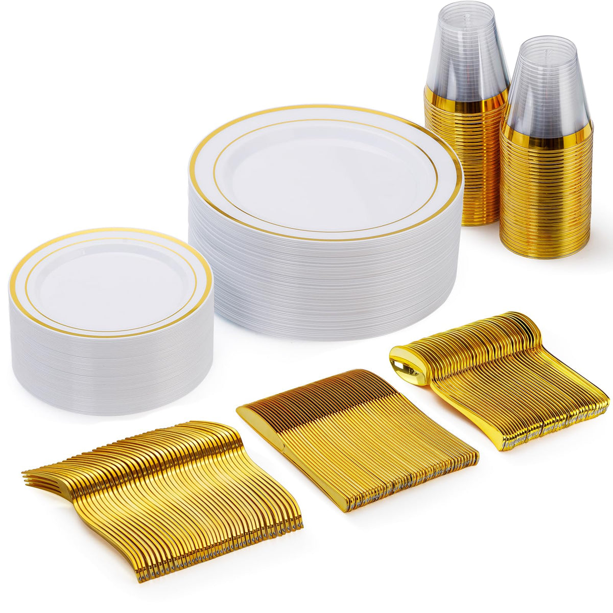Goodluck 600 Pieces Gold Disposable Plastic Plates for 100 Guests