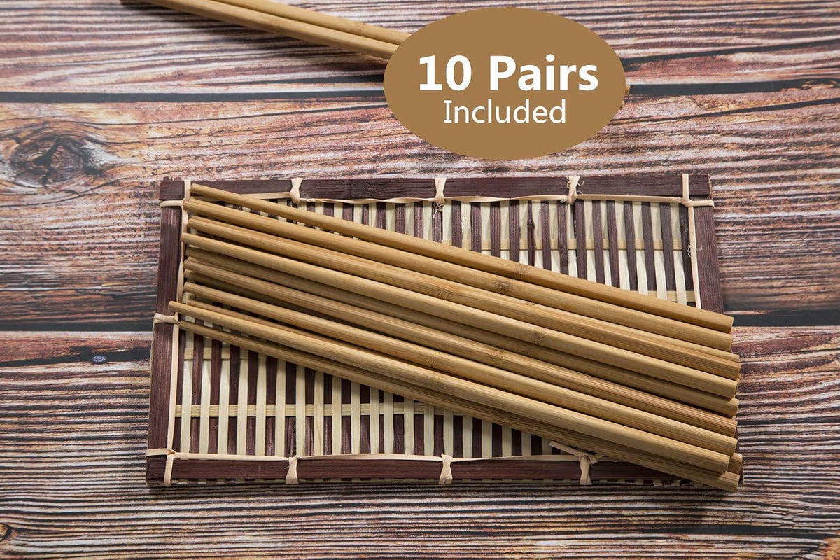 Mannice 10 Pairs Bamboo Chopsticks Reusable Chop Sticks Dishwasher Safe