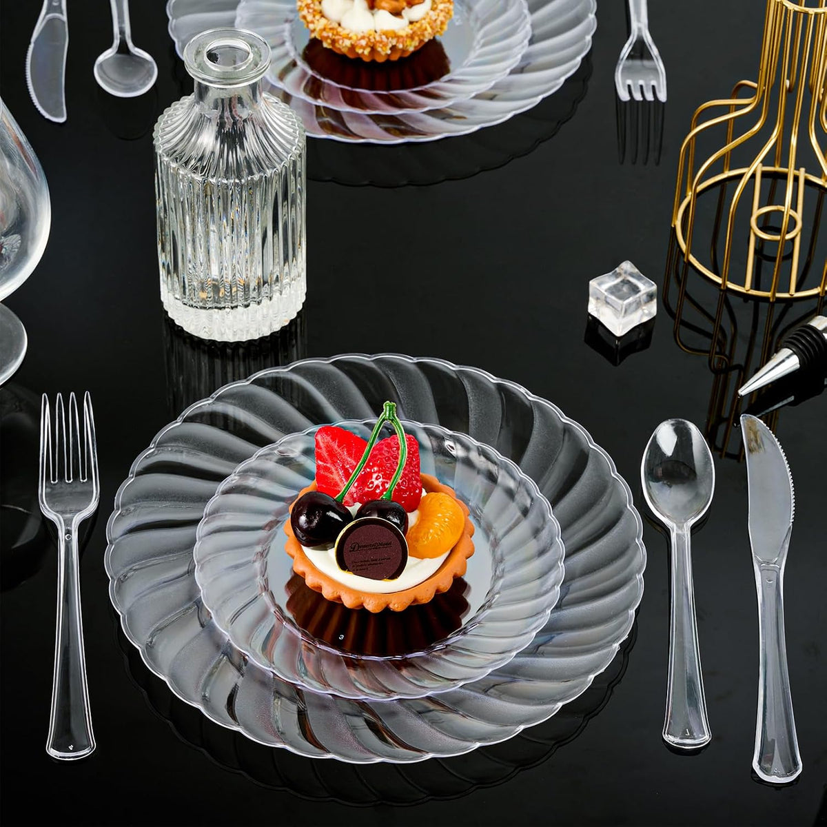 FOCUSLINE 100 Count Clear Plastic Plates, 9 Inch Disposable Dinner Plates