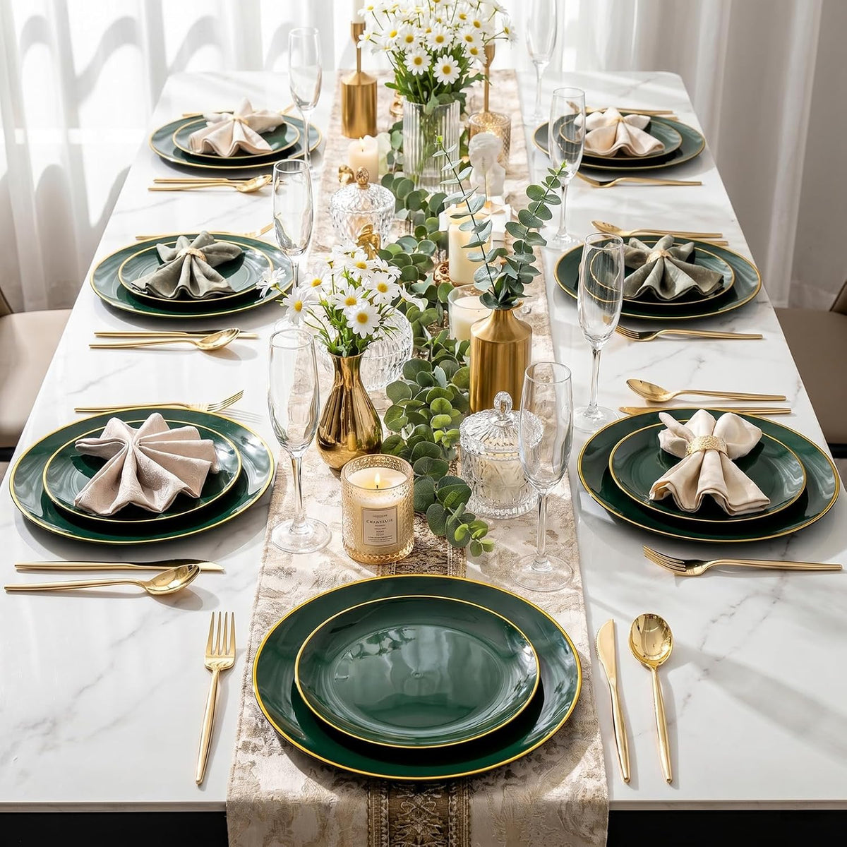 I00000 150Pcs Green Plastic Plates,Premium Disposable Plates for Wedding