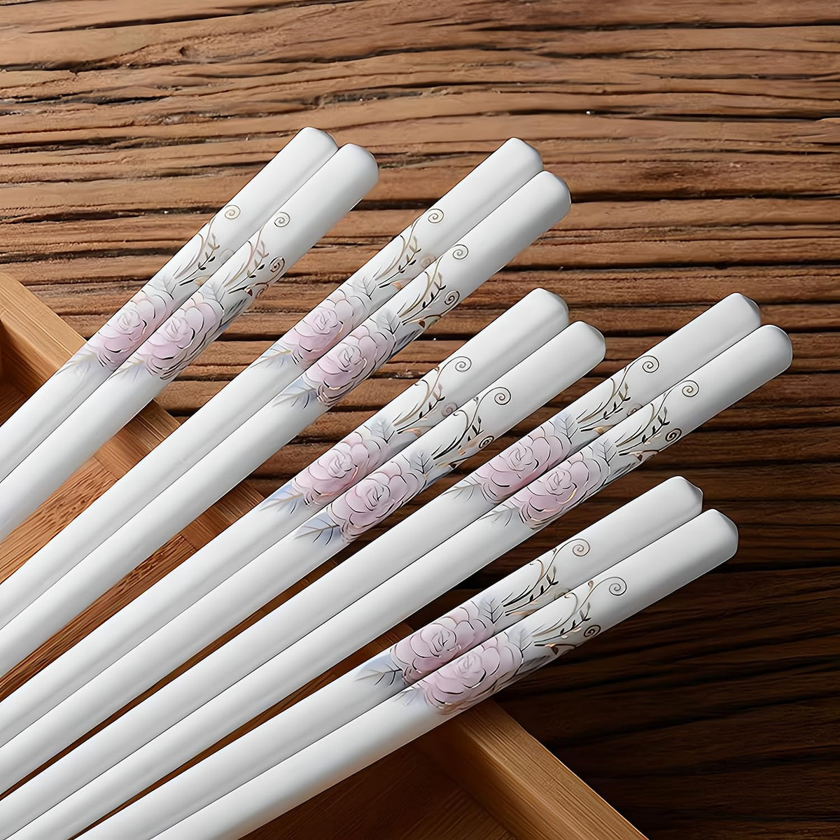 Ceramic Chopsticks 5 Pairs,Pink Peonie,Reusable Porcelain Chop Sticks