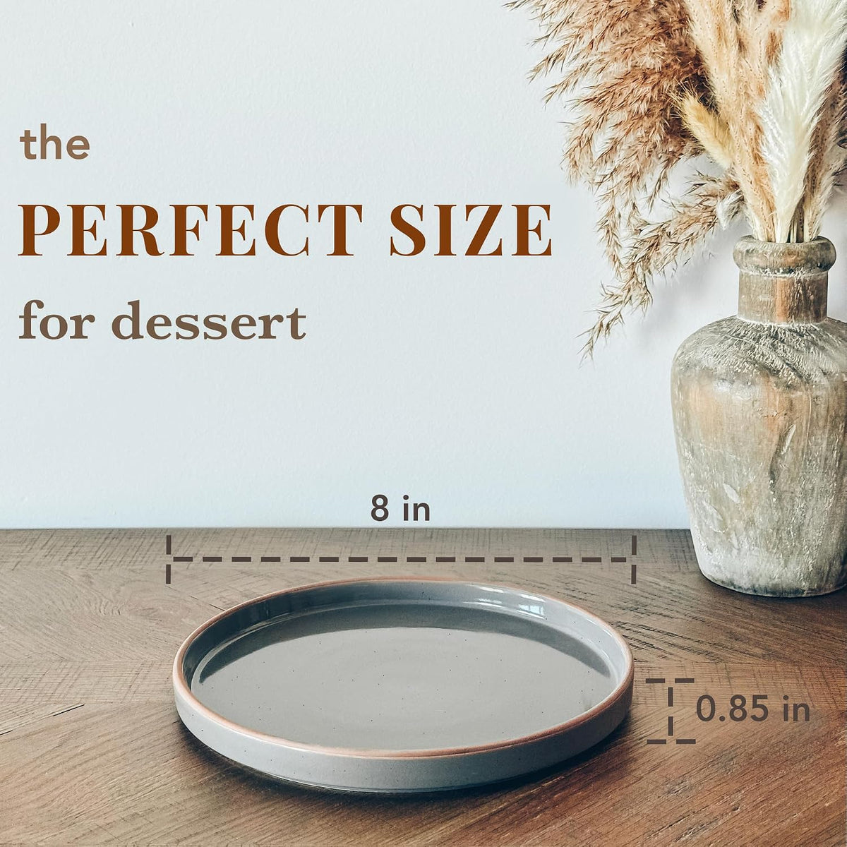 MORA Ceramic Flat Plates Set of 6-8 in - The Dessert, Salad, Appetizer, Small Lunch, etc Plate. Microwave, Oven, and Dishwasher Safe, Scratch Resistant. Kitchen Porcelain Dish - Neutrals