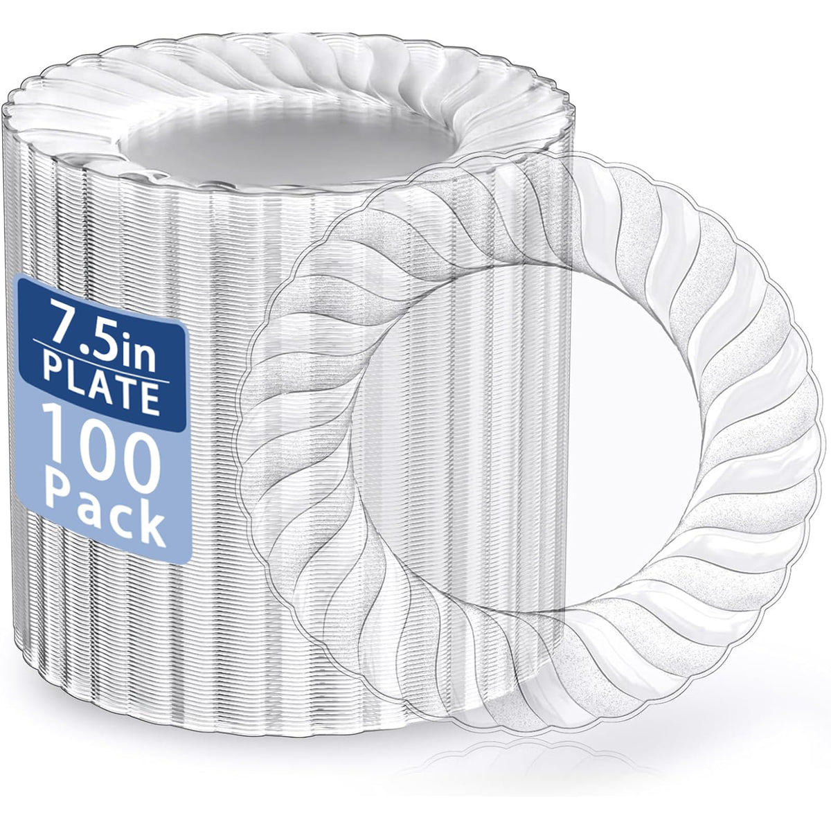 U-QE 100 Pieces Clear Plastic Plates, 6 Inch Plastic Dessert Plates