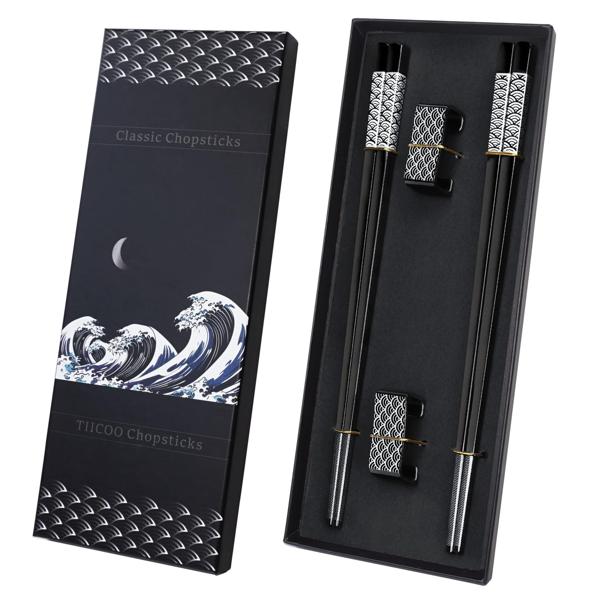 Metal Chopsticks Reusable 2 Pairs Titanium Stainless Steel 18/8 Chopsticks with Holder, Dishwasher Safe Lightweight Japanese Style Chopsticks Gift Set (Purple)