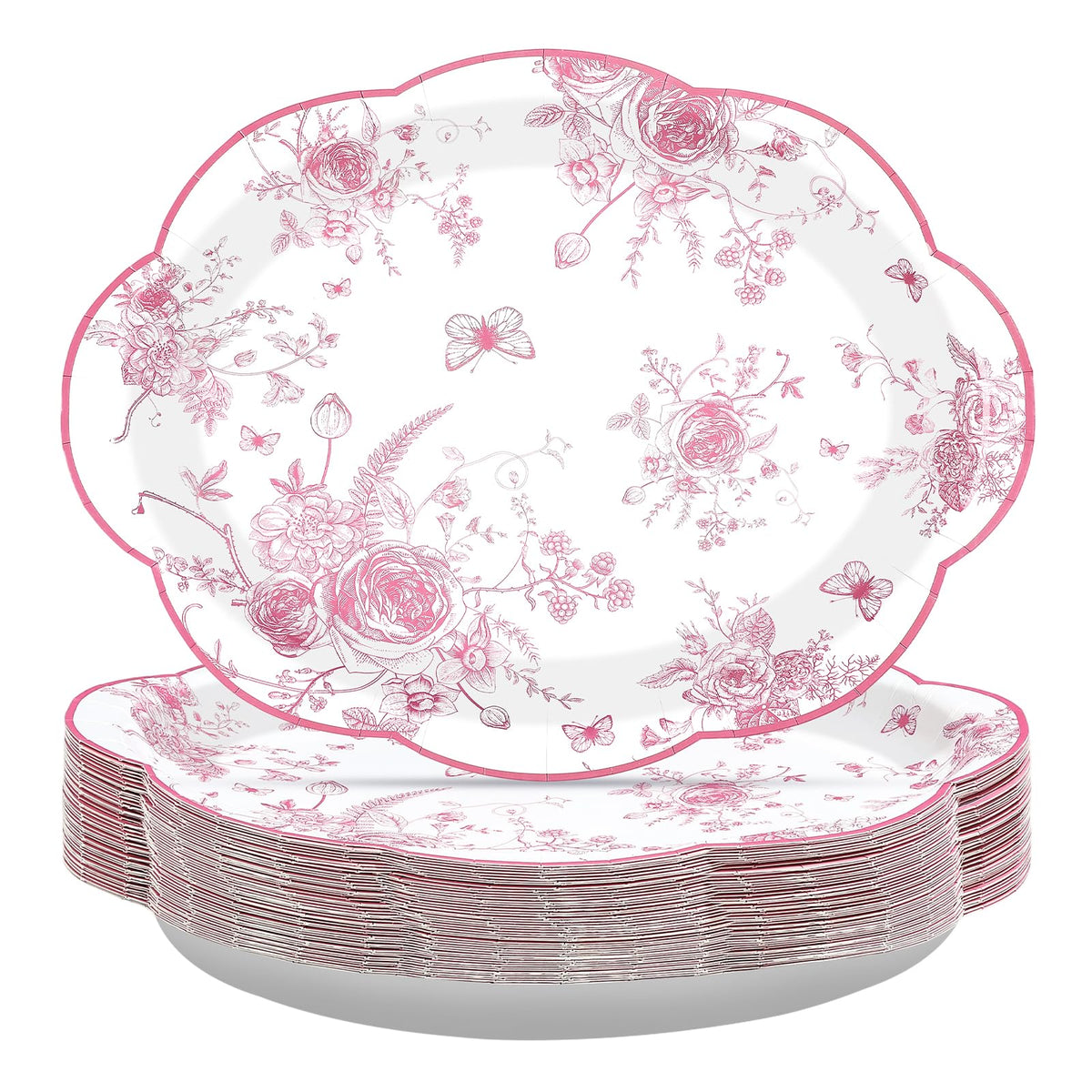 50Pcs Gingham Oval Paper Plates 10" x 12" Large Disposable Heavy Duty Red and White Buffalo Checked Plaid Dessert Platter Sturdy Plates for Fall Pizza Picnic BBQ Baby Shower Birthday Party Supplies