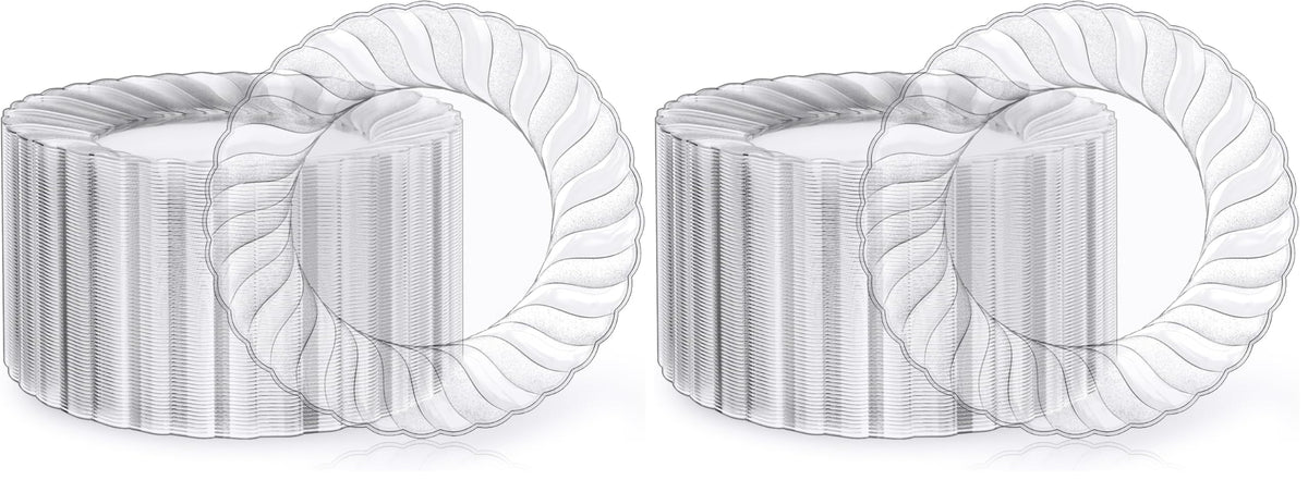 FOCUSLINE 100 Count Clear Plastic Plates, 9 Inch Disposable Dinner Plates