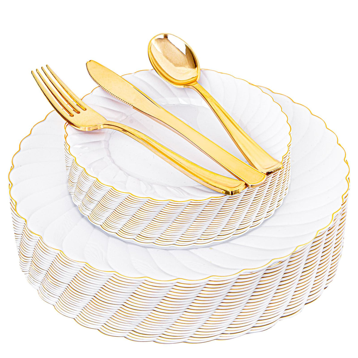 YOUBET 125PCS Ivory Scalloped Plastic Plates for Party Wedding