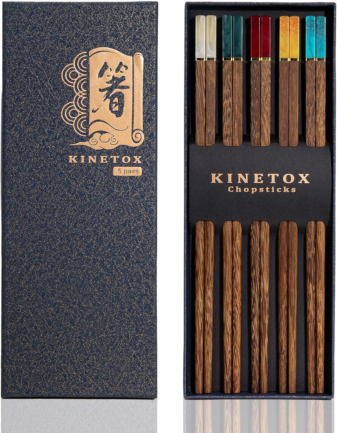 Chop Sticks Wooden 5 Pairs Chopsticks Gift Set Wood Luxury Chinese Sticks Reusable Premium Chipsticks for Sushi Rice Noodles Asian Dishes Holiday Gifting Zebrawood