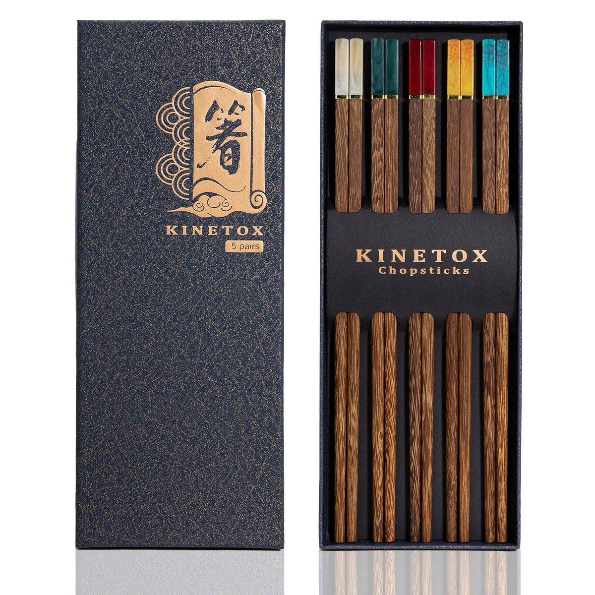 Chop Sticks Wooden 5 Pairs Chopsticks Gift Set Wood Luxury Chinese Sticks Reusable Premium Chipsticks for Sushi Rice Noodles Asian Dishes Holiday Gifting Zebrawood