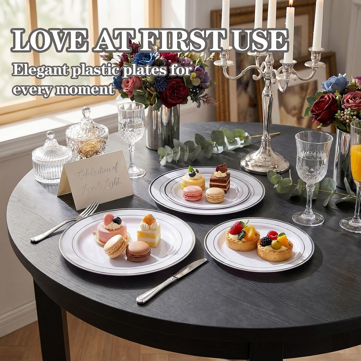 I00000 102 Pcs Silver Plastic Plates, Premium Silver Disposable Plates