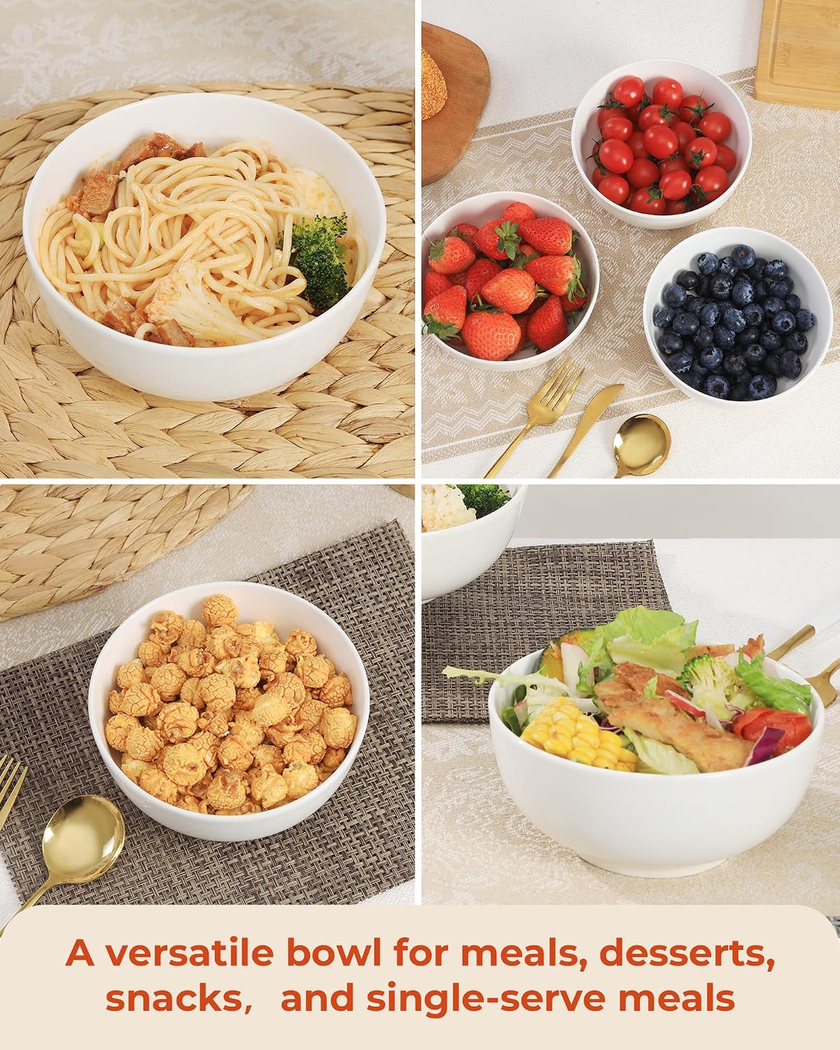 Quatish Cereal Bowls Set of 6, 24 OZ Soup Bowl, Durable Ceramic Bowls