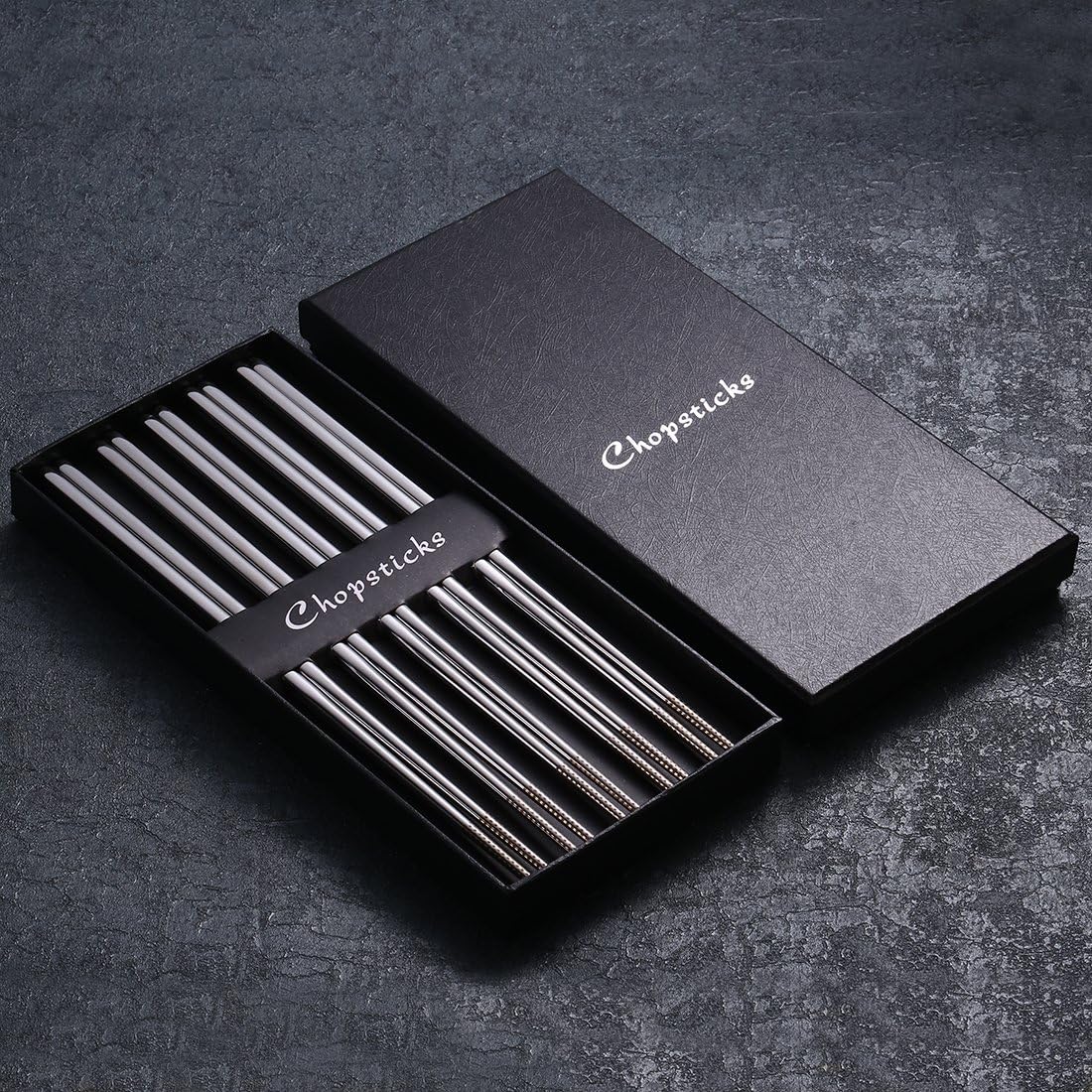 DEVICO 5 Pairs Chopsticks Reusable, 18/10 Stainless Steel Metal Chopsticks