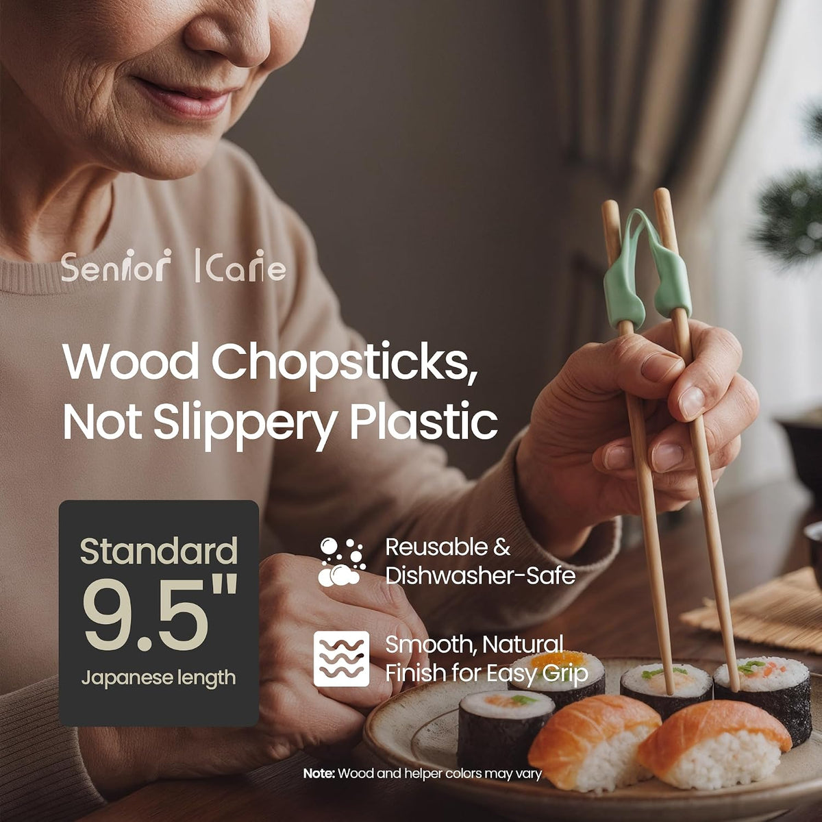 Chopstick Helper & Wood Training Chopsticks for Adults, Seniors & Beginners