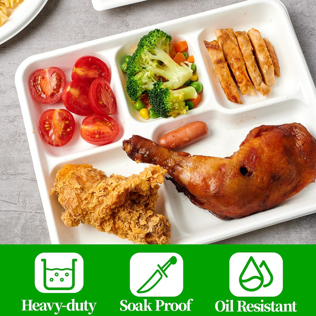 ECOLipak Compostable Disposable 5 Compartment Paper Plates, 10.25inch