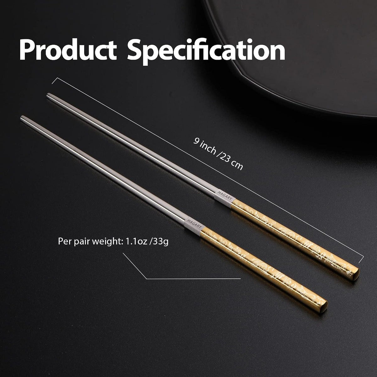Hagary Tiger Chopsticks Metal Chopsticks Reusable (Gold - 2 Pairs)