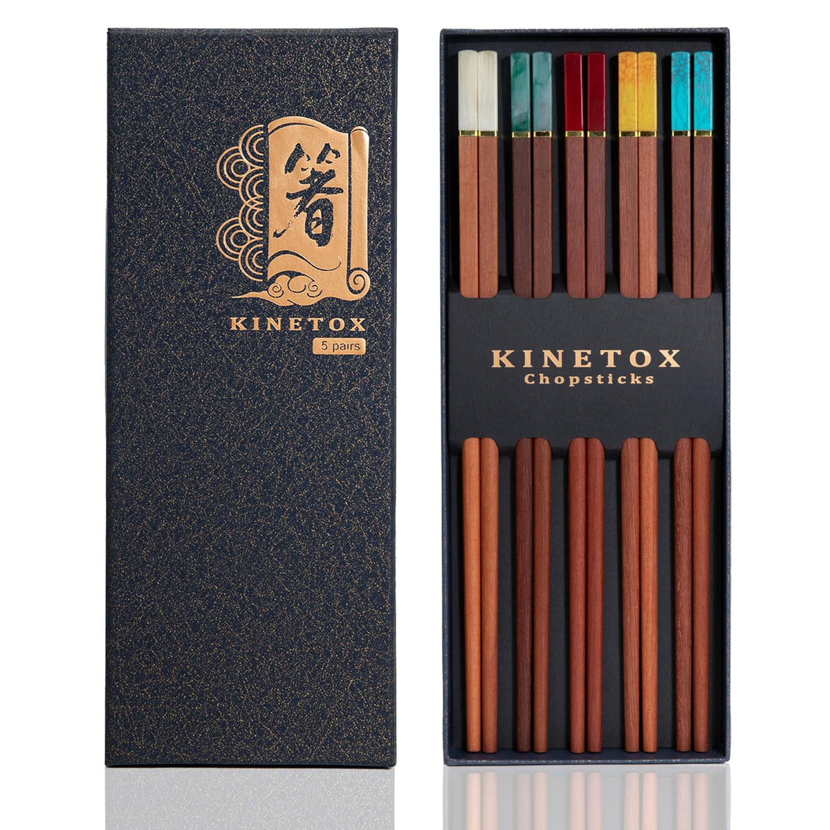 Chop Sticks Wooden 5 Pairs Chopsticks Gift Set Wood Luxury Chinese Sticks Reusable Premium Chipsticks for Sushi Rice Noodles Asian Dishes Holiday Gifting Zebrawood