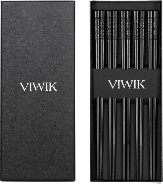 VIWIK 5 Pairs Premium Reusable Chopsticks, Anti-Slip Fiberglass Chop Sticks, Food-Grade Dishwasher Safe Heat-Resistant Durable Utensils for Sushi Japanese Korean Chopstick Gift Set 9.5 Inch