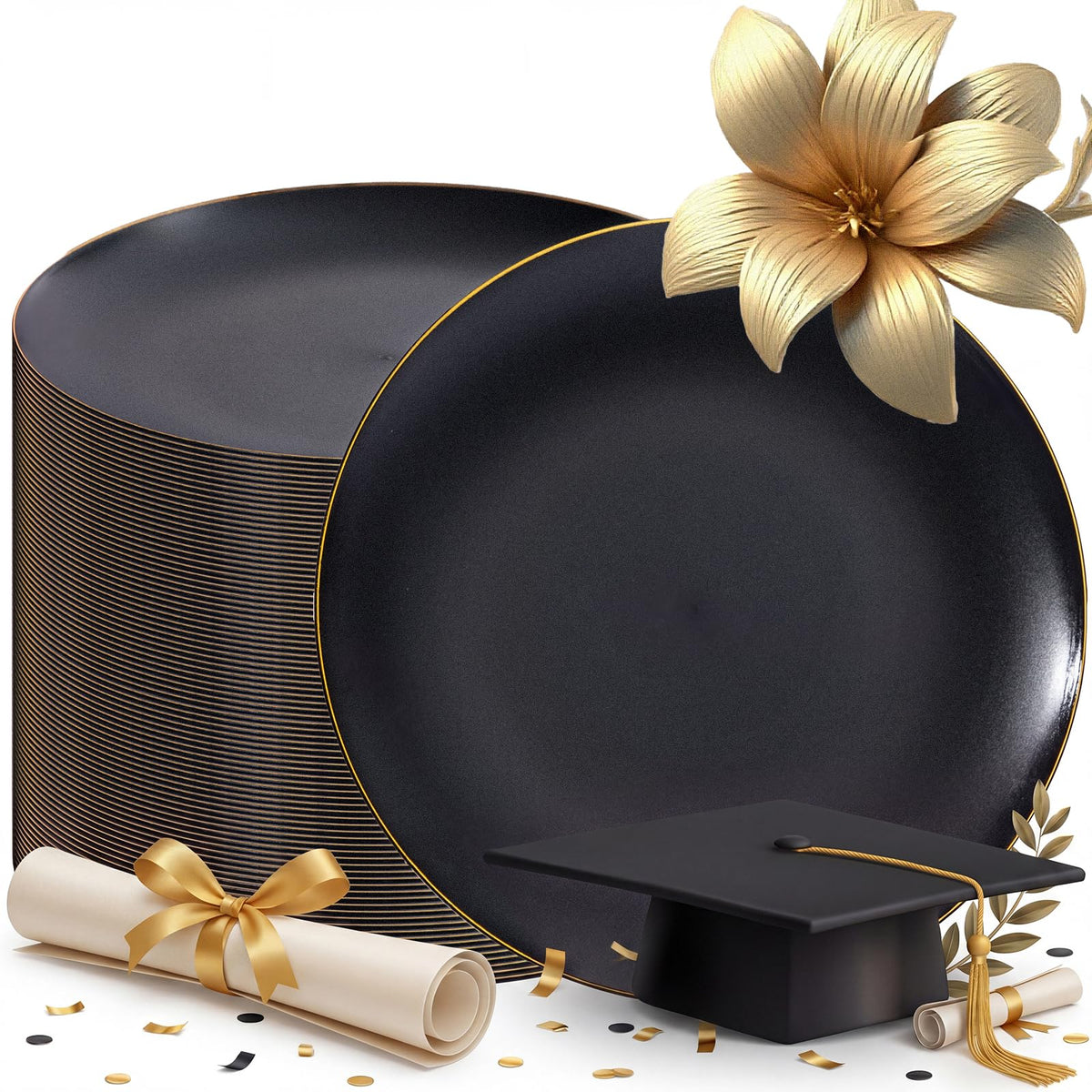 ejonirinjonir 150pcs Frosted Black Plastic Plates Plastic Plate for Wedding
