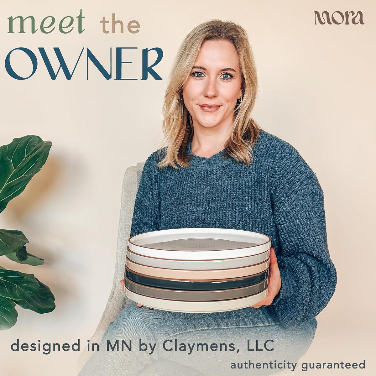 MORA Ceramic Flat Dinner Plates Set of 6, 10.5 in High Edge Dish Set - Microwave, Oven, and Dishwasher Safe, Scratch Resistant, Modern Dinnerware- Kitchen Porcelain Serving Dishes - Assorted Neutrals