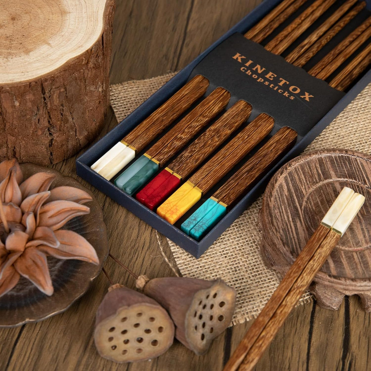 Chop Sticks Wooden 5 Pairs Chopsticks Gift Set Wood Luxury Chinese Sticks Reusable Premium Chipsticks for Sushi Rice Noodles Asian Dishes Holiday Gifting Zebrawood