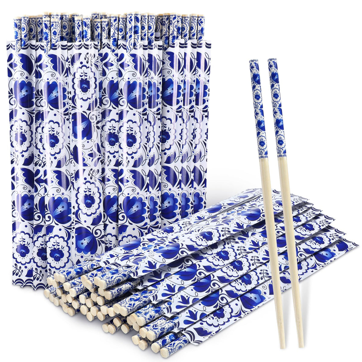 50 Pairs Cherry Disposable Bamboo Chopsticks Bulk Sleeved