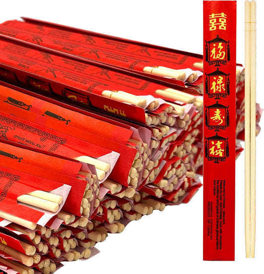 52USA Disposable Bamboo Chopsticks (200 Sets), Wooden Japanese Chopsticks Bulk, 9'' Long Chopsticks Disposable, Individually Wrapped Chinese Chopsticks