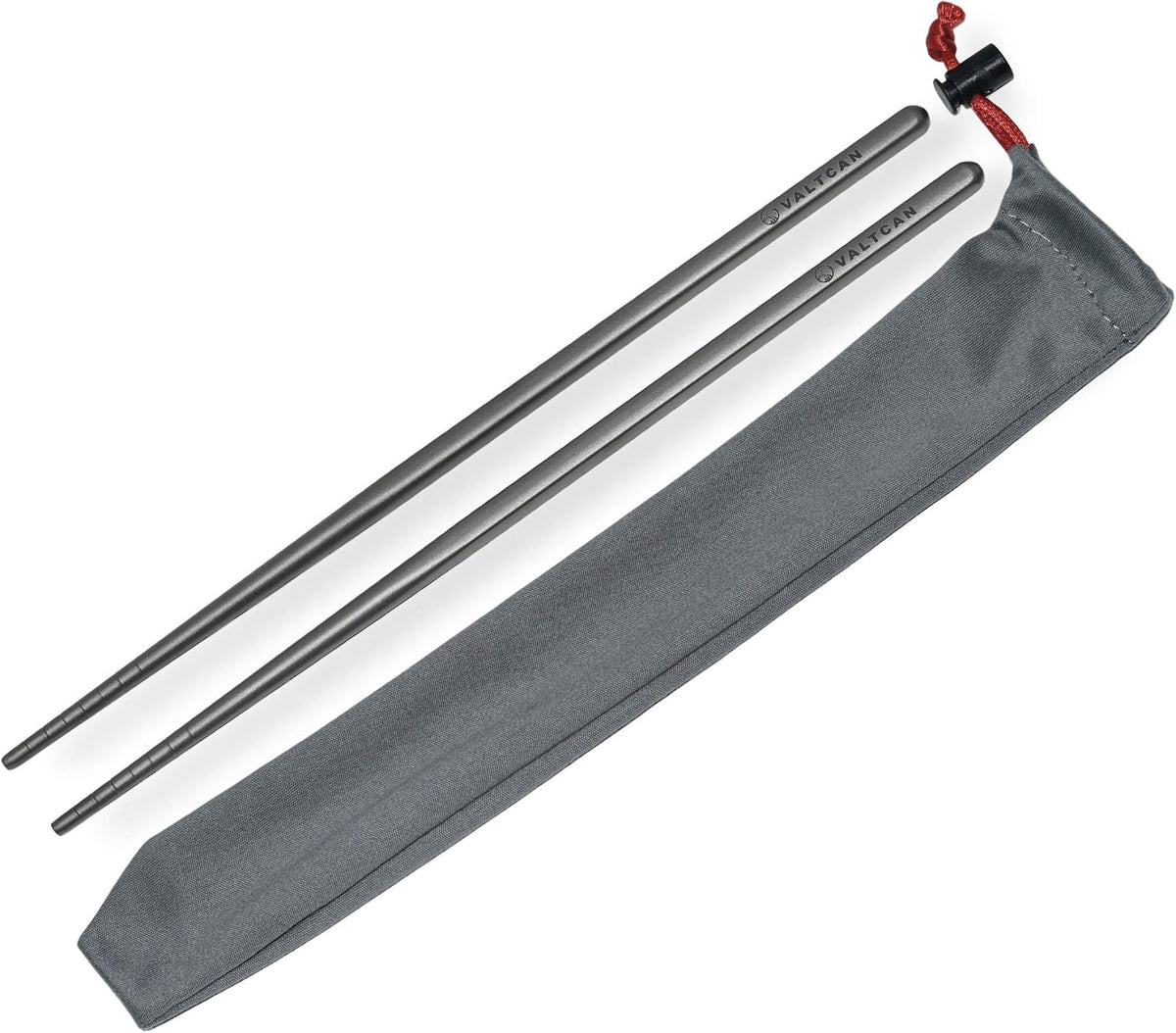 Valtcan Titanium Chopsticks 9 inch 27g Ultralight - Grooved Tips, Zero Metallic Taste, Squared Anti-Roll Ends, Reusable Sushi Noodle Ramen Chopstick, Dishwasher Safe, Carry Bag, Camping Lunch