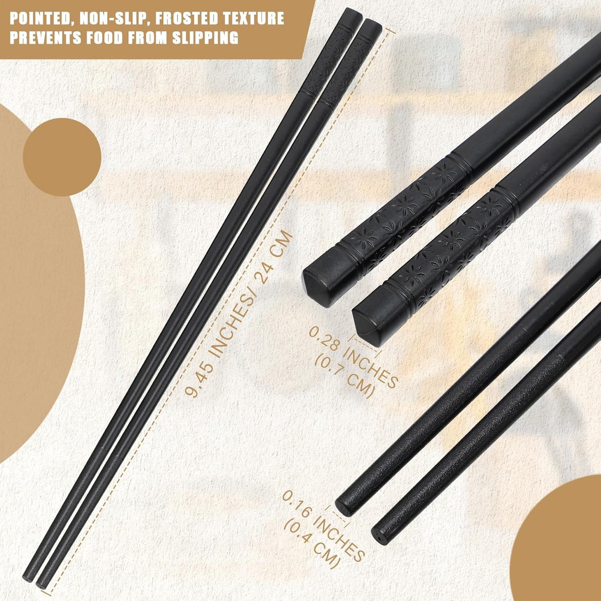 Dandat 200 Pairs Fiberglass Reusable Chopsticks 9.5" Dishwasher Safe Black Cherry Chopsticks for Chinese Style Japanese Food Cooking Supplies