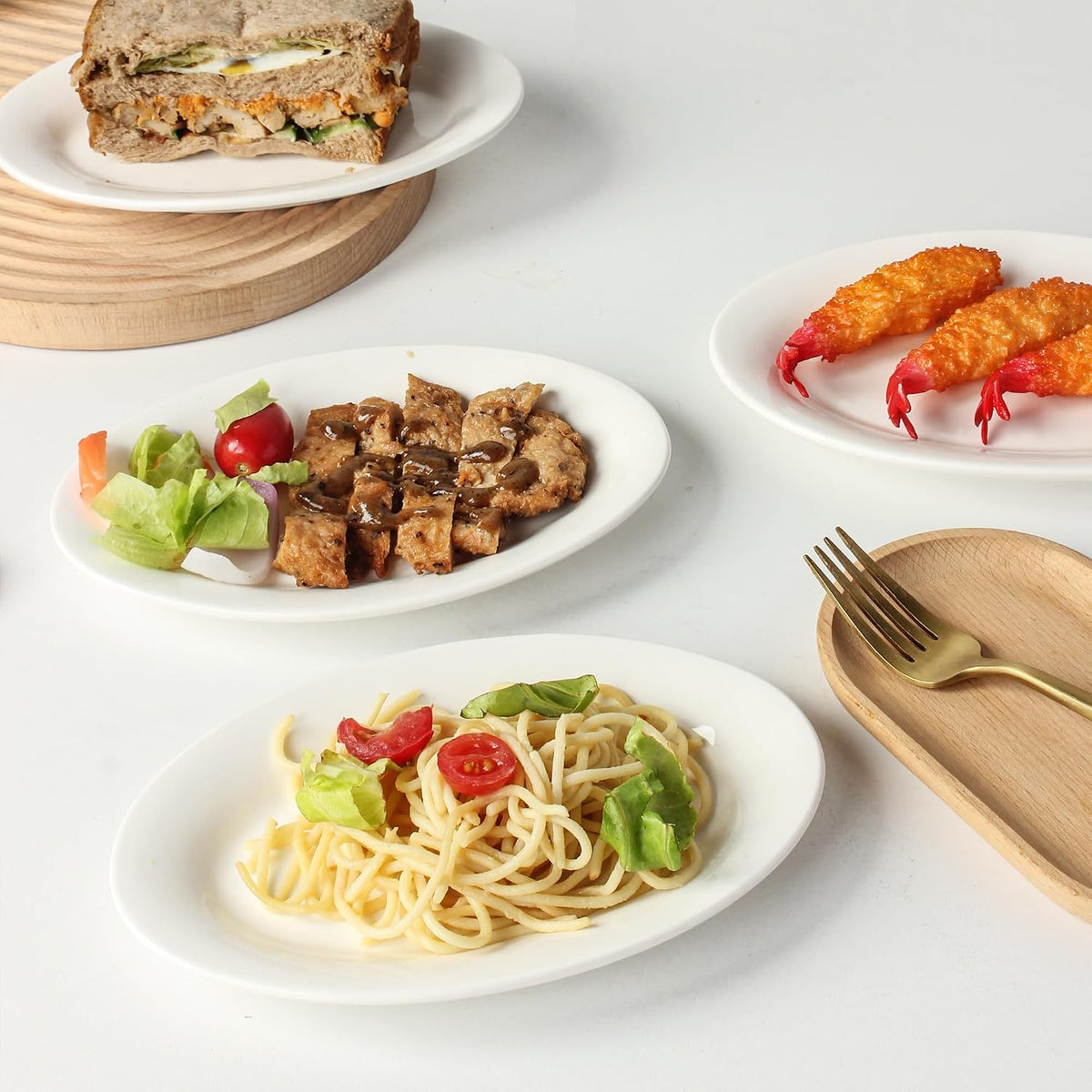 8 Inch Oval Ceramic Plate Set of 8, Ceramic Salad Plates Set