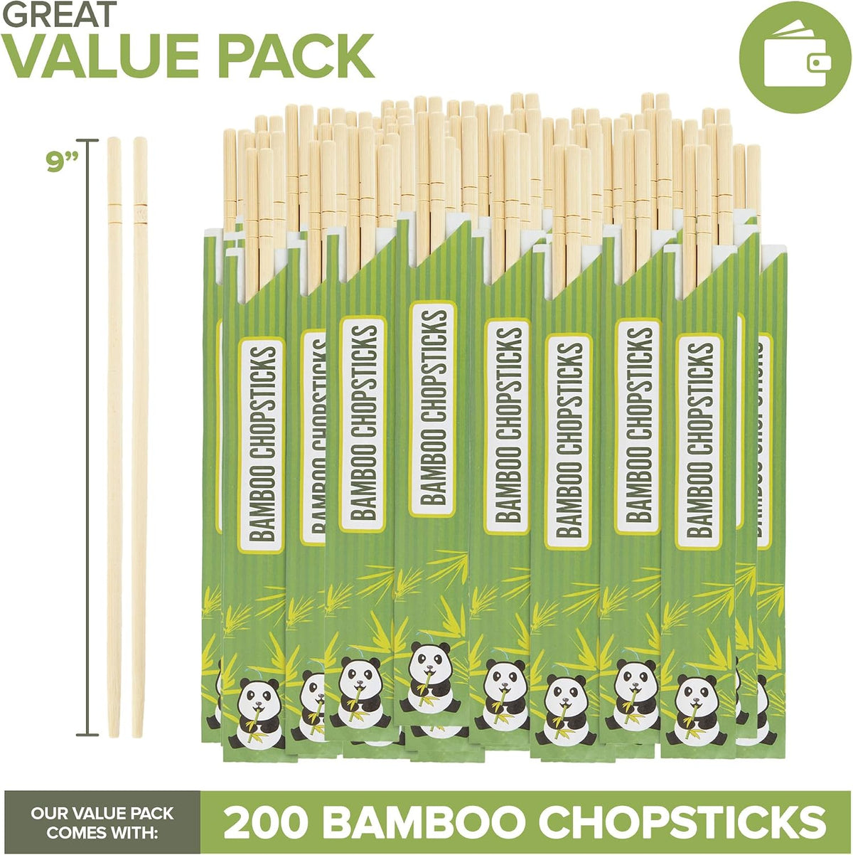 Stock Your Home Disposable Bamboo Chopsticks (200 Count), Bulk Separated Chopsticks for Sushi, Chinese, Japanese and Asian Food, Smooth Wooden Chop Sticks