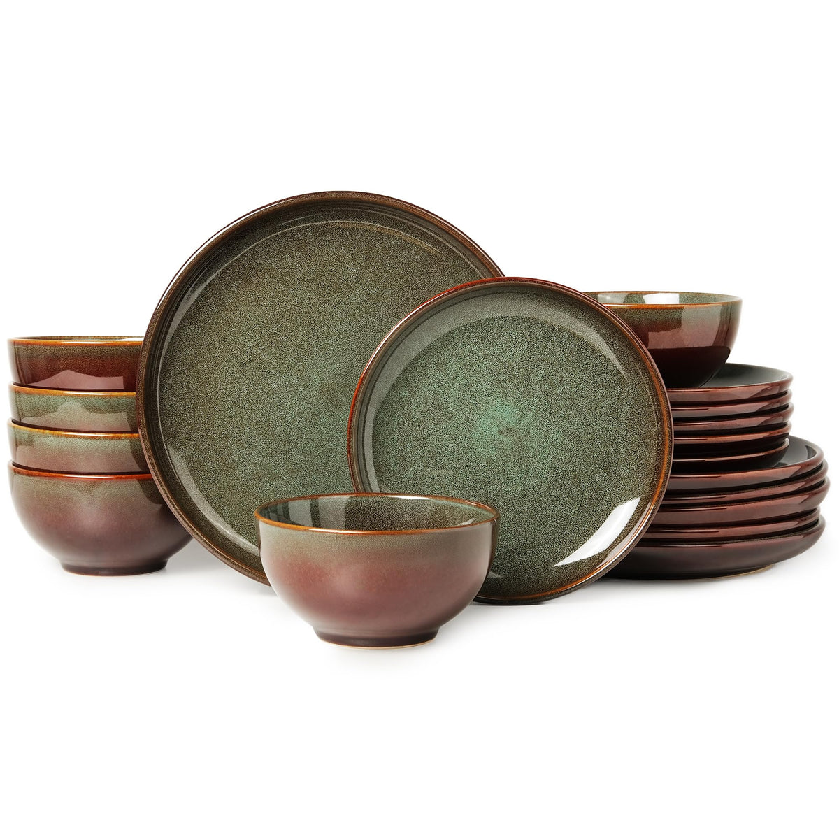 Pokini Stoneware Dinnerware Sets for 4, 12pcs Plates and Bowls Sets Dishes