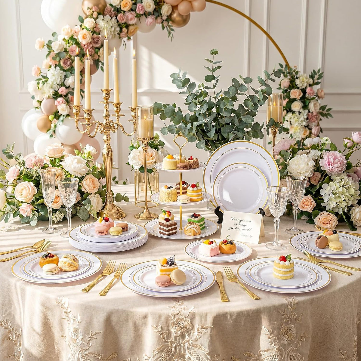 I00000 102 Pcs Gold Plastic Plates, Premium Disposable Gold Plates