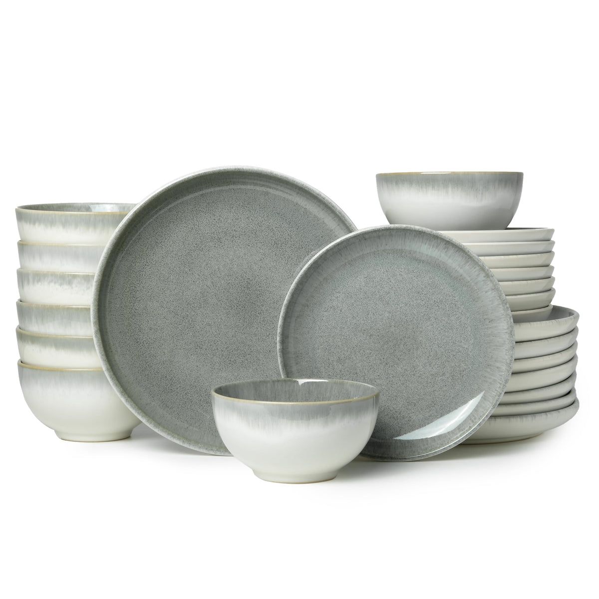 Pokini Stoneware Dinnerware Sets for 4, 12pcs Plates and Bowls Sets Dishes