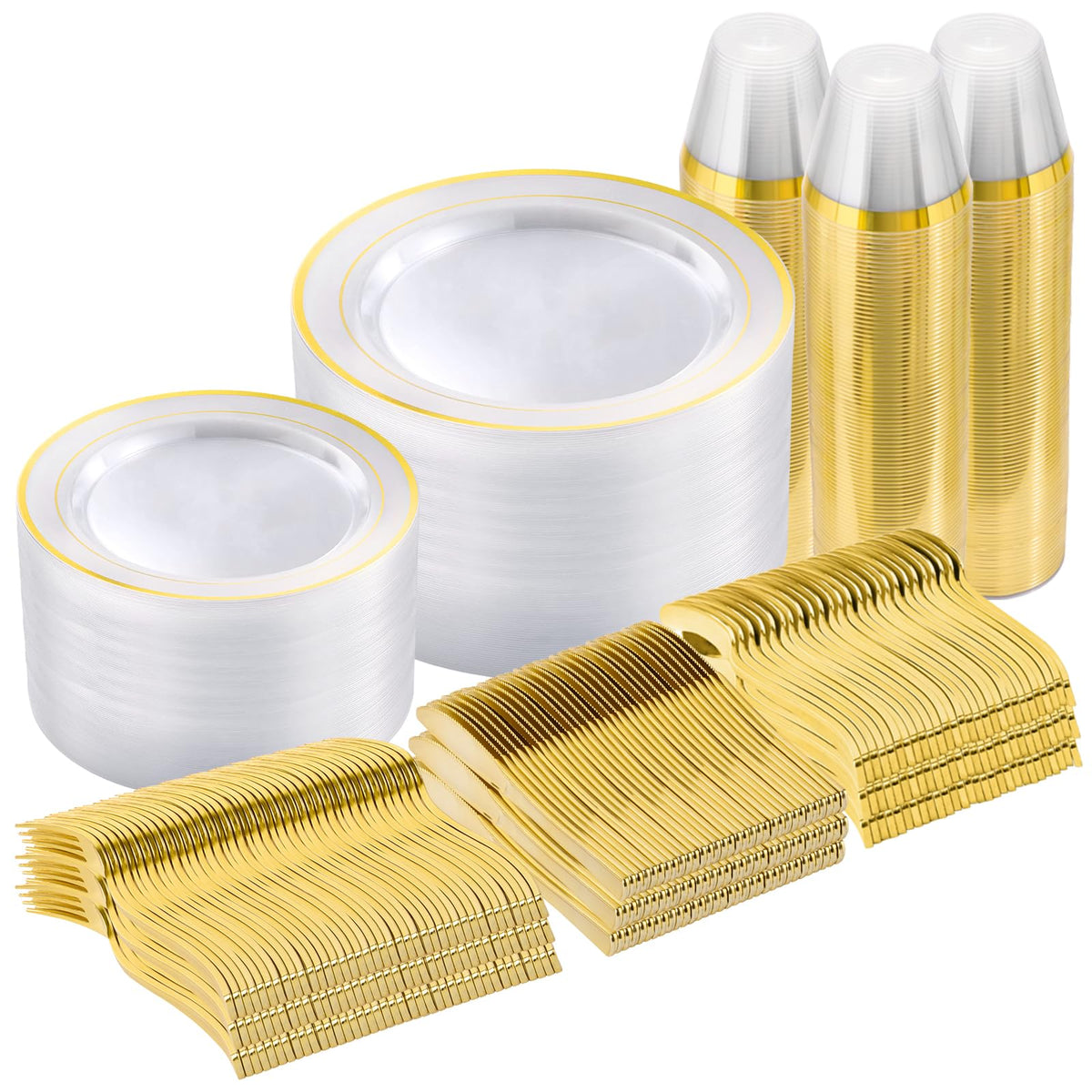 Goodluck 600 Pieces Gold Disposable Plastic Plates for 100 Guests
