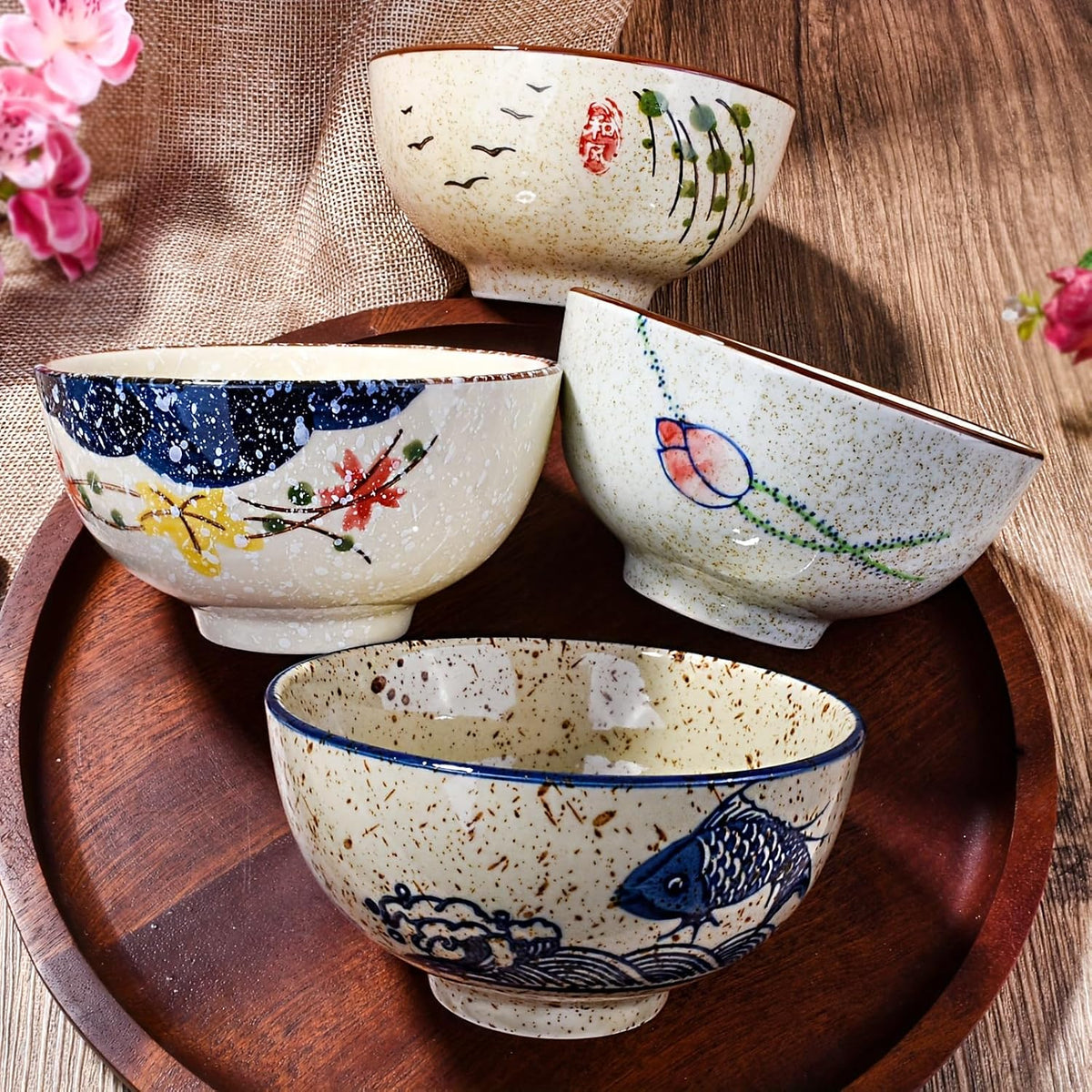 Japanese Retro Rice Bowl Set of 4, 4.5 Inch