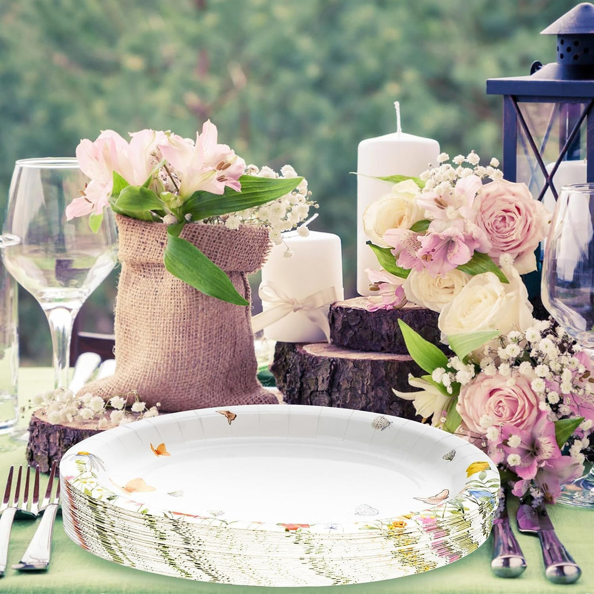 Floral Oval Paper Plates 10’’x 12’’, Large Disposable Heavy Duty Oval Paper Plates Dinner Size for Birthday Wedding Bridal Baby Shower Tea Party Supplies, 50 Guests