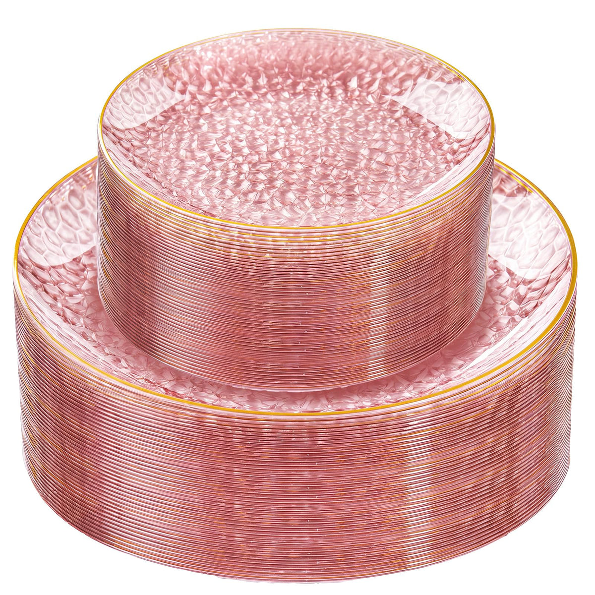 Rubtlamp 60Pcs Clear Plastic Plates,Clear Disposable Plates With Gold Rim,Heavy-duty Gold Plates,Hammered Party Plates Include 30Clear Dessert-Platos,30Dinner-Platos for Wedding, Party